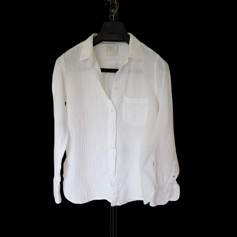 J.Crew Classic Fit White Double Gauze Cotton Button Down Shirt Size 6